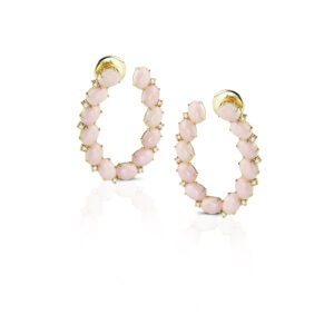 Orecchini in oro 18 kt, corallo rosa e diamanti