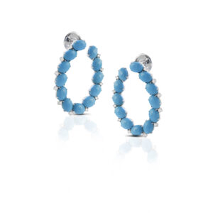 18kt 金耳环，镶嵌绿松石和钻石