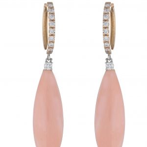 Orecchini in oro 18 kt, corallo rosa e diamanti