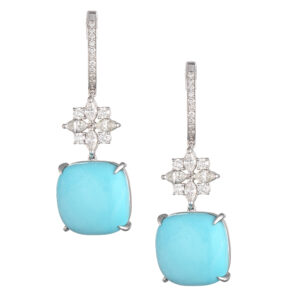 Orecchini in oro 18 kt, turchese e diamanti