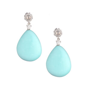 Orecchini in oro 18 kt, turchese e diamanti