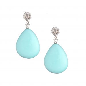 Orecchini in oro 18 kt, turchese e diamanti