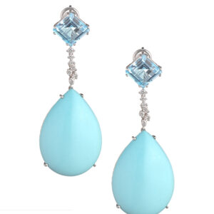 18kt 金耳环，镶嵌绿松石、黄玉和钻石