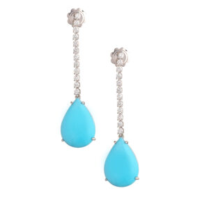 18kt 金耳环，镶嵌绿松石和钻石