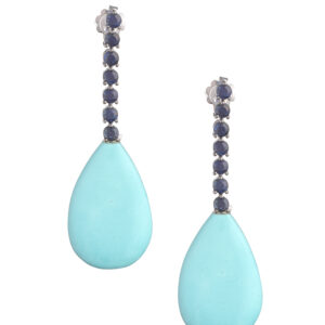 Orecchini in oro 18 kt, turchese e zaffiri