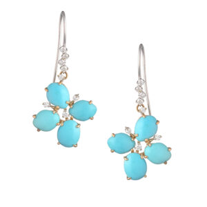 18kt 金耳环，镶嵌绿松石和钻石