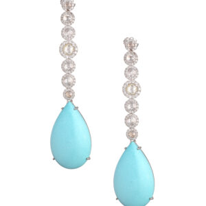 Orecchini in oro 18 kt, turchese e diamanti