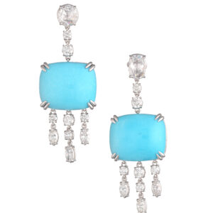 Orecchini in oro 18 kt, turchese e diamanti