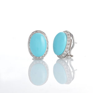 18kt 金耳环，镶嵌绿松石和钻石