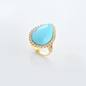 18kt 金戒指，绿松石和钻石