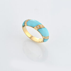 Anello in oro 18 kt, turchese e diamanti