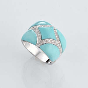 18kt 金戒指，绿松石和钻石