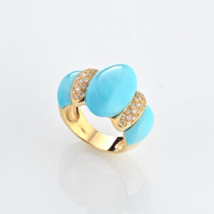 18kt 金戒指，绿松石和钻石