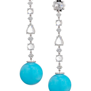 Orecchini in oro 18kt, turchese e diamanti