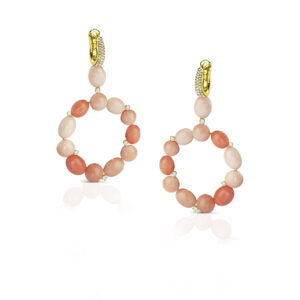 Orecchini in oro 18 kt, corallo rosa e diamanti