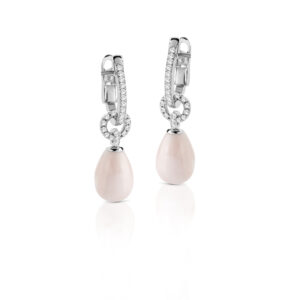 Orecchini in oro 18 kt, corallo rosa e diamanti