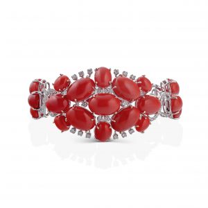 18kt gold bracelet, red coral and diamonds